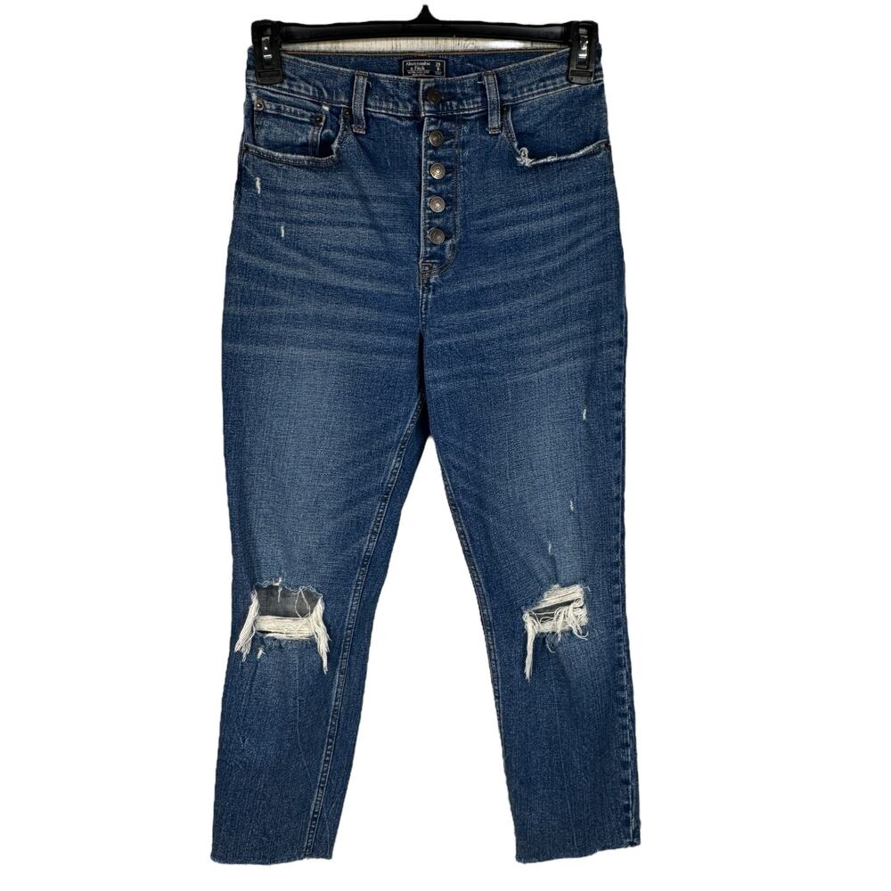 Abercrombie & Fitch SZ 8/29 Ultra High-Rise Mom Jeans Button-Fly Distressed Blue